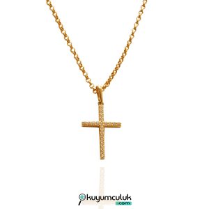 14 Ayar Altın Taşlı Haç Kolye Ucu