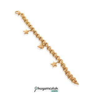 Yıldız ve Kalp Detaylı Altın Bileklik