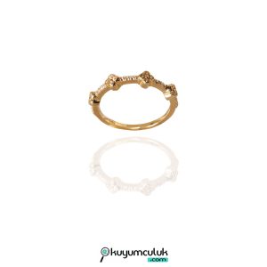 Minimal Çiçek Motifli Taşlı Yüzük