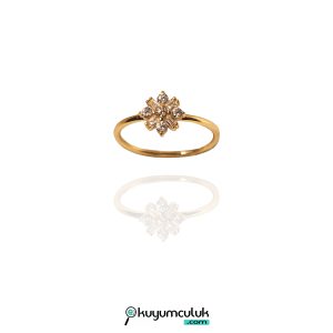 Çiçek Detaylı Taşlı Altın Yüzük