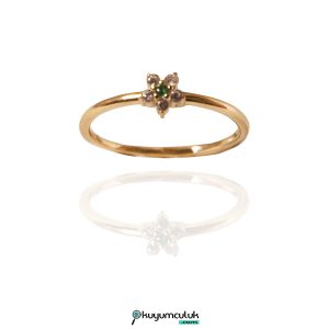 Yeşil Taşlı Çiçek Yüzük