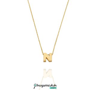 N Harfli Minimal 14 Ayar Altın Kolye