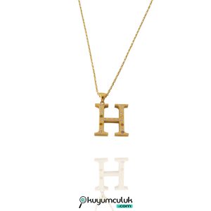 Taşlı 14 Ayar Altın "H" Harfli Kolye
